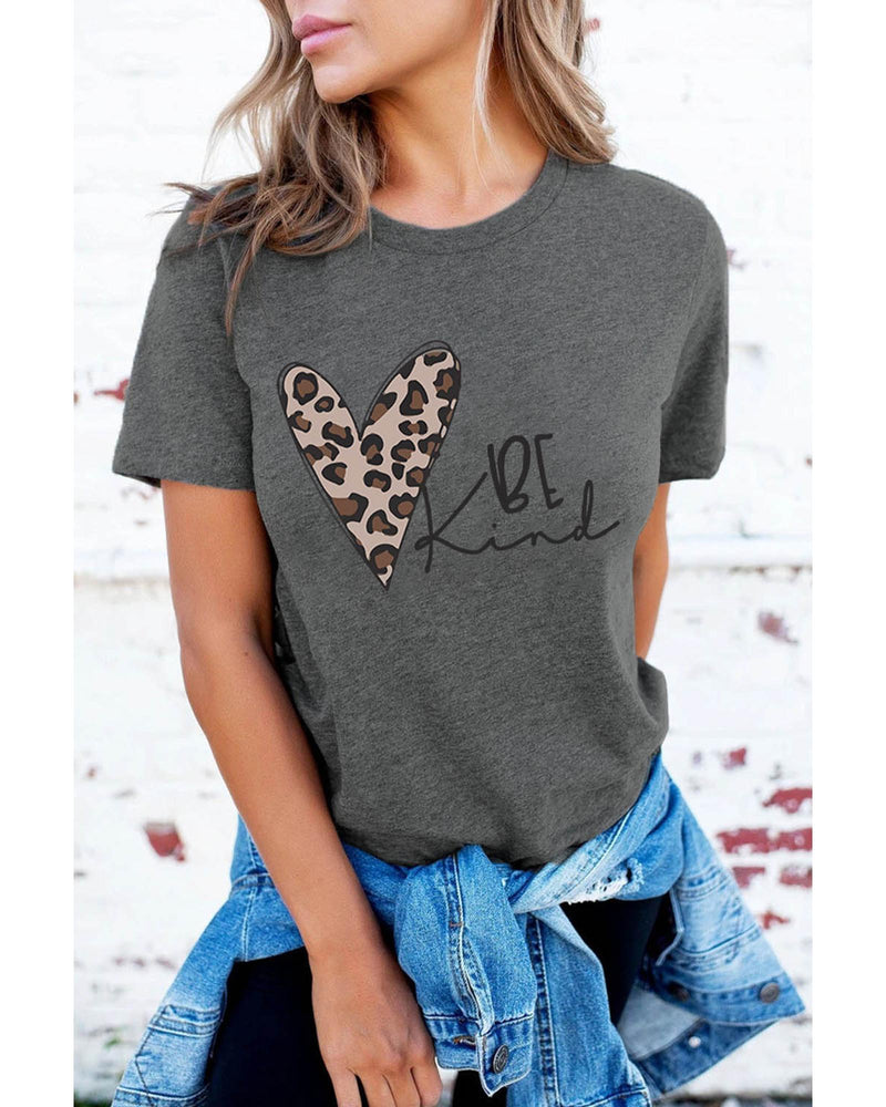 Azura Exchange Leopard Heart Shape Print Short Sleeve T - shirt - L - NuSea