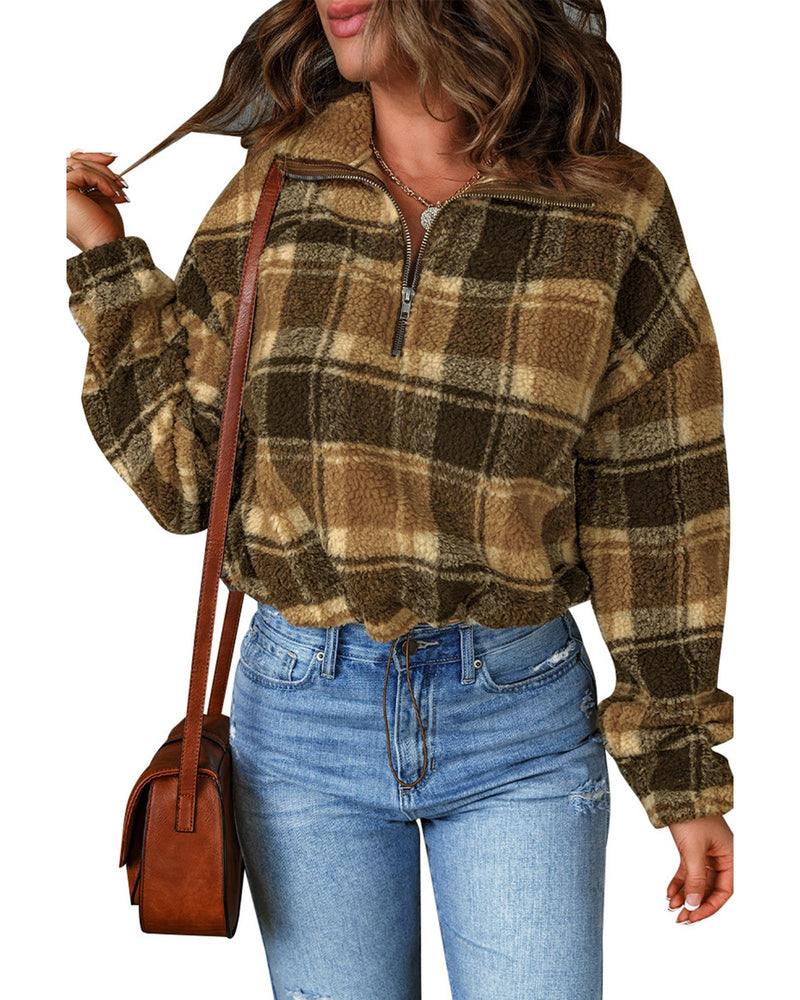 Azura Exchange Plaid Pattern Fleece Sweatshirt with Zip Collar - 2XL - NuSea