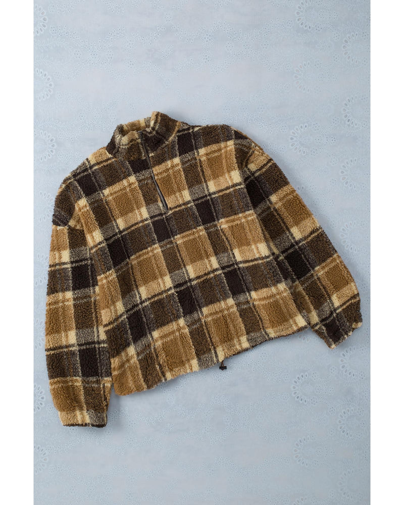 Azura Exchange Plaid Pattern Fleece Sweatshirt with Zip Collar - 2XL - NuSea