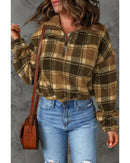 Azura Exchange Plaid Pattern Fleece Sweatshirt with Zip Collar - L - NuSea