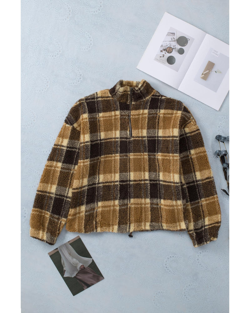 Azura Exchange Plaid Pattern Fleece Sweatshirt with Zip Collar - M - NuSea