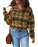 Azura Exchange Plaid Pattern Fleece Sweatshirt with Zip Collar - XL - NuSea