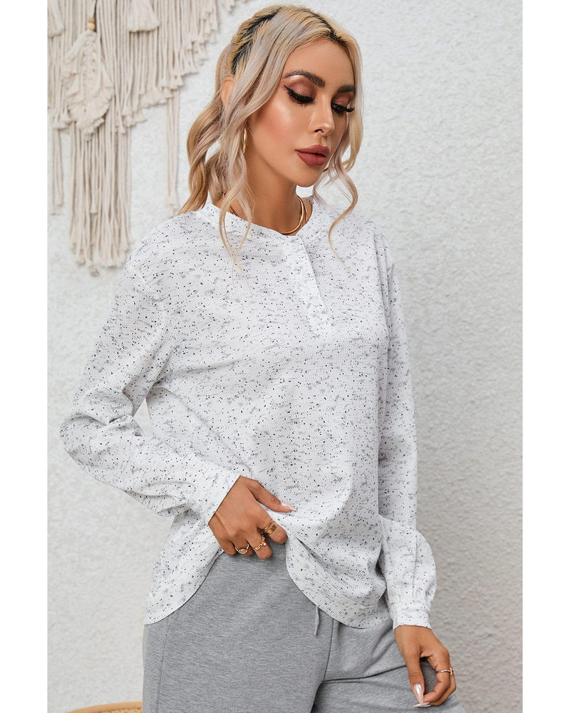 Azura Exchange Relaxed Rib Knit Long Sleeve Henley Top - L - NuSea