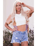 Azura Exchange Short Sleeve Rib Knit Top with Colorblock Stitching - M - NuSea