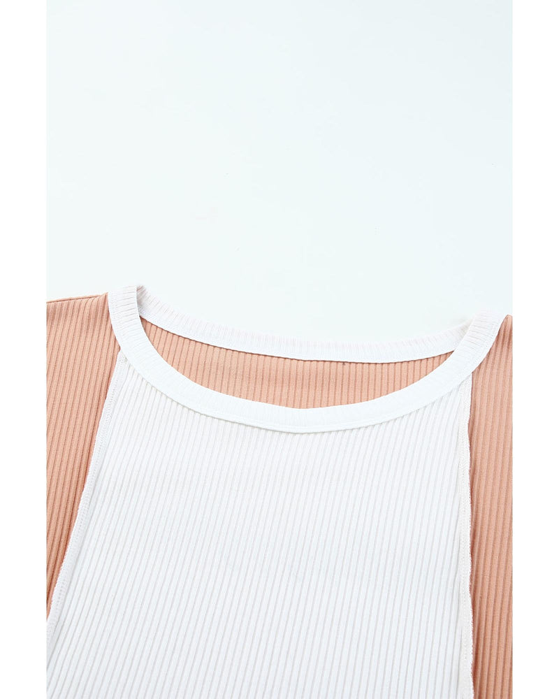 Azura Exchange Short Sleeve Rib Knit Top with Colorblock Stitching - S - NuSea