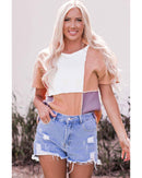 Azura Exchange Short Sleeve Rib Knit Top with Colorblock Stitching - S - NuSea