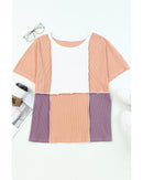 Azura Exchange Short Sleeve Rib Knit Top with Colorblock Stitching - S - NuSea