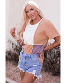 Azura Exchange Short Sleeve Rib Knit Top with Colorblock Stitching - S - NuSea