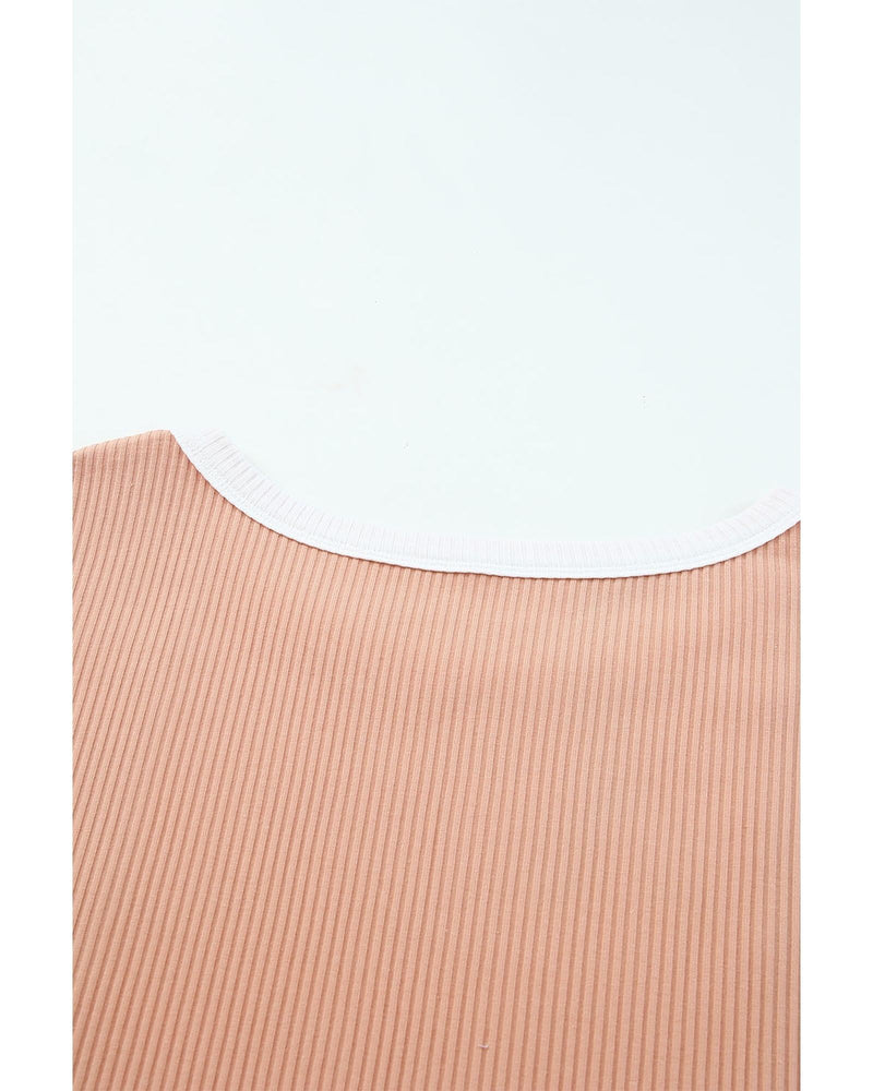 Azura Exchange Short Sleeve Rib Knit Top with Colorblock Stitching - S - NuSea