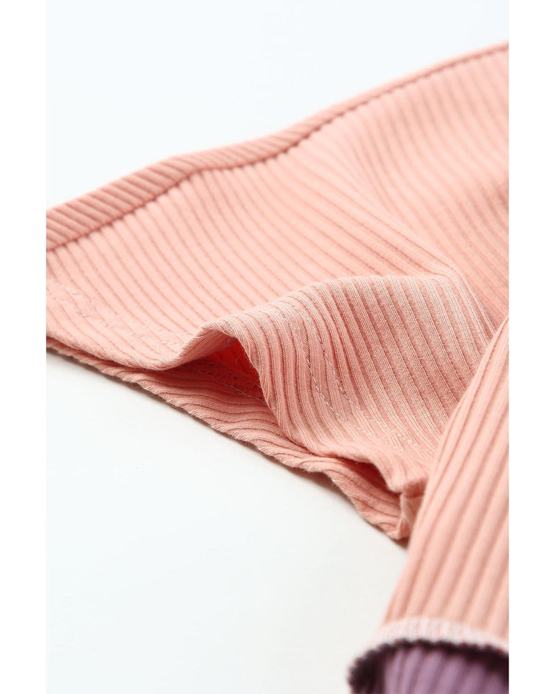 Azura Exchange Short Sleeve Rib Knit Top with Colorblock Stitching - S - NuSea