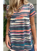 Azura Exchange Striped Crisscross Neck Short Sleeve Top - L - NuSea