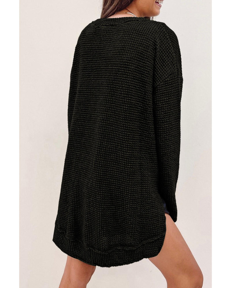 Azura Exchange Waffle Knit Oversized Black Top - L - NuSea