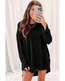 Azura Exchange Waffle Knit Oversized Black Top - S - NuSea