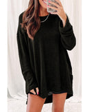 Azura Exchange Waffle Knit Oversized Black Top - S - NuSea