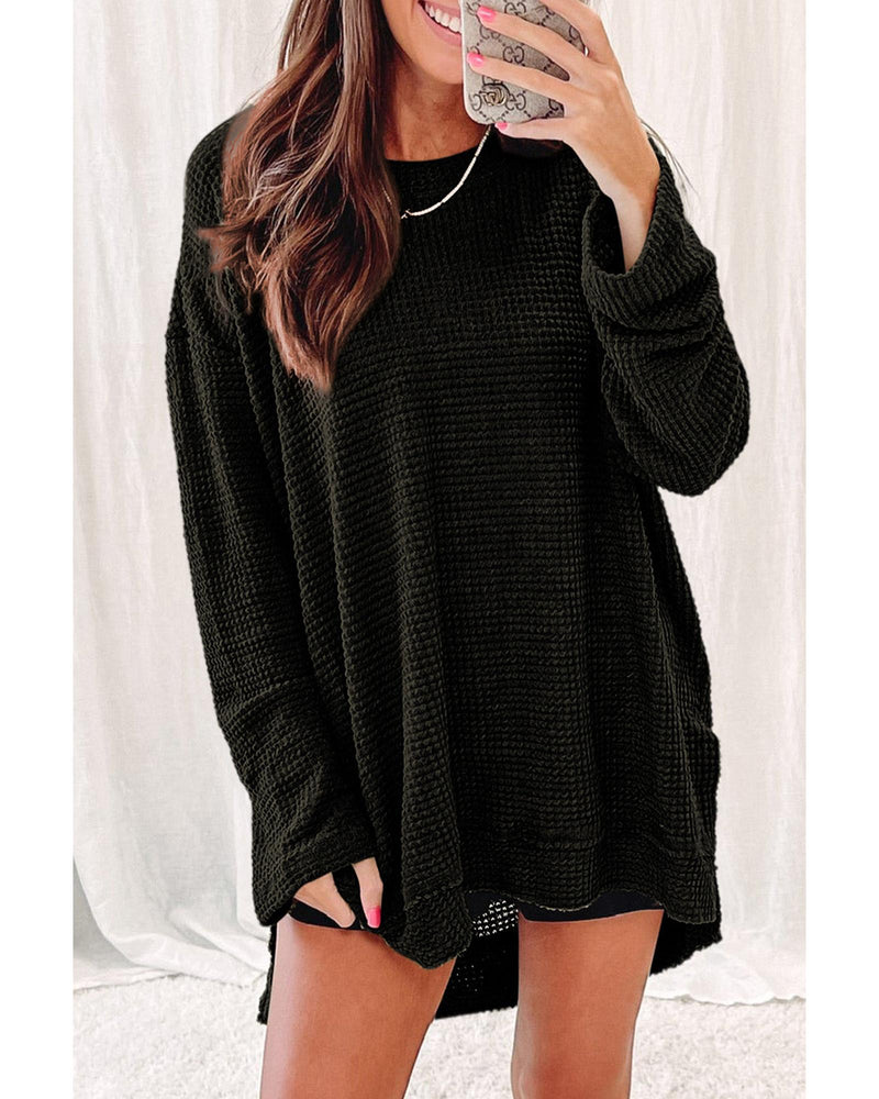 Azura Exchange Waffle Knit Oversized Black Top - S - NuSea
