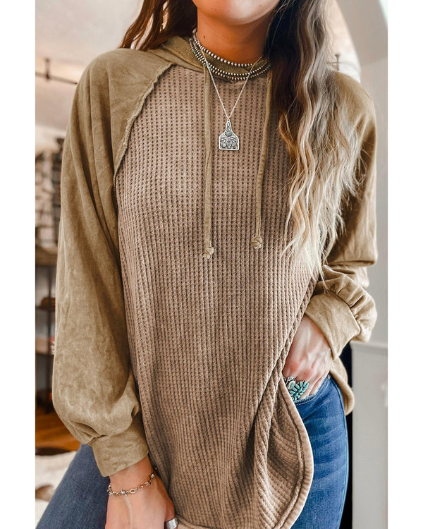 Azura Exchange Waffled Expose Seam Drawstring Hoodie - L - NuSea