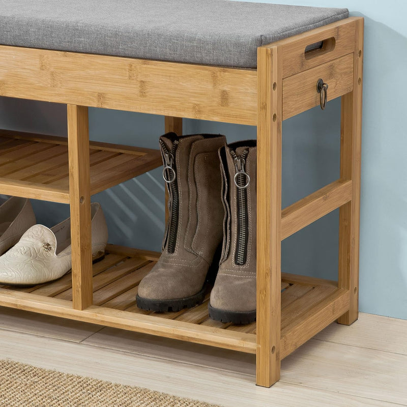 Bamboo Shoe Bench Drawers Lift Top - NuSea