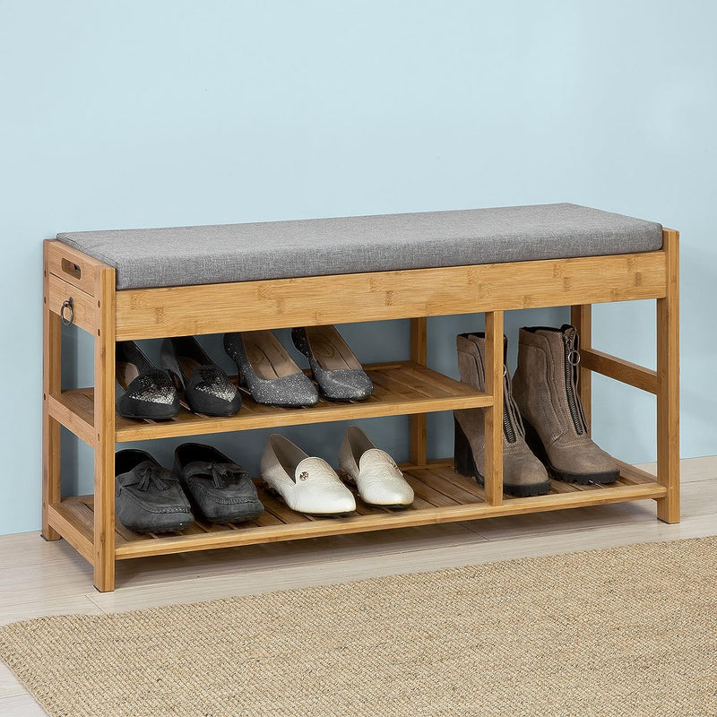 Bamboo Shoe Bench Drawers Lift Top - NuSea