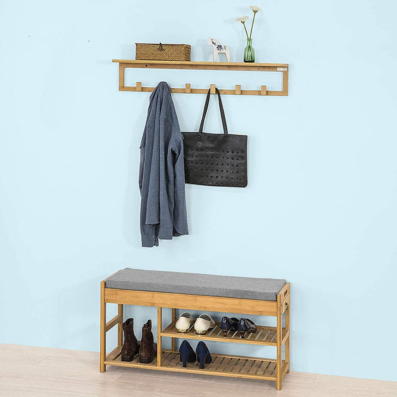 Bamboo Shoe Bench Drawers Lift Top - NuSea