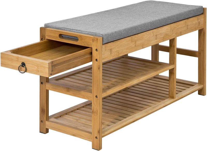 Bamboo Shoe Bench Drawers Lift Top - NuSea