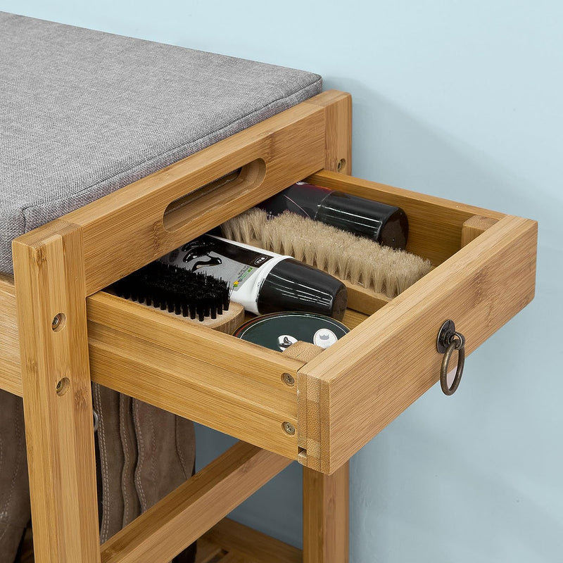 Bamboo Shoe Bench Drawers Lift Top - NuSea