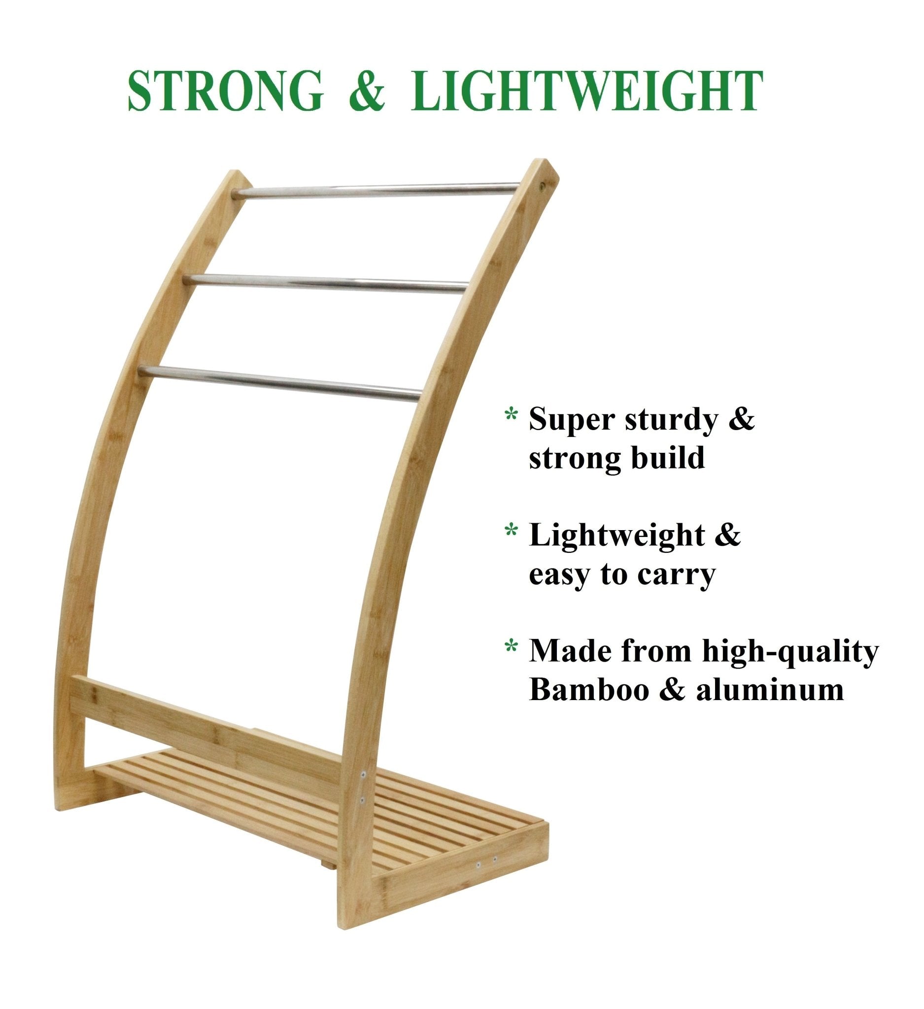 Bamboo Towel Bar Metal Holder Rack 3 - Tier Freestanding and Bottom shelf for Bathroom - NuSea