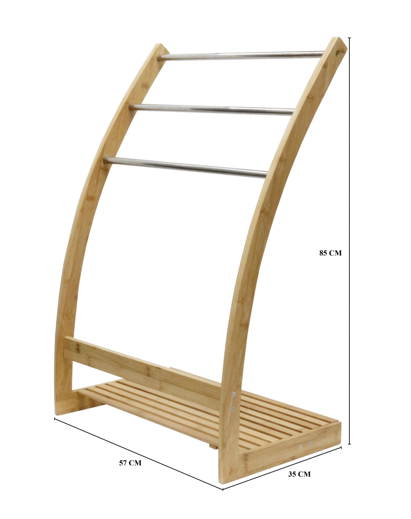 Bamboo Towel Bar Metal Holder Rack 3 - Tier Freestanding and Bottom shelf for Bathroom - NuSea