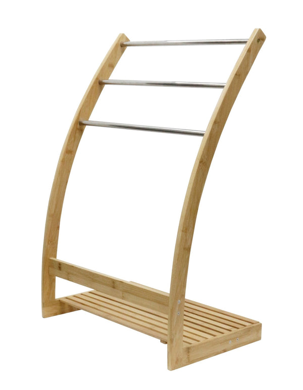 Bamboo Towel Bar Metal Holder Rack 3 - Tier Freestanding and Bottom shelf for Bathroom - NuSea