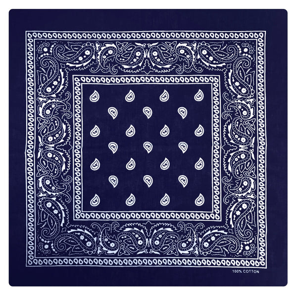 BANDANA Paisley 100% COTTON Head Wrap Durag Bandanna Summer Biker Scarf Mask - Navy Blue - NuSea