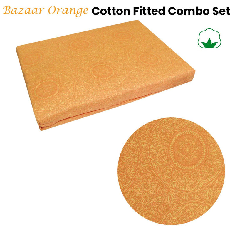 Bazaar Orange Cotton Fitted Combo Set King - NuSea