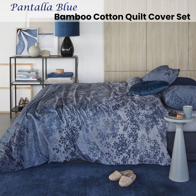 Bedding House Pantalla Blue Bamboo Cotton Quilt Cover Set Queen - NuSea
