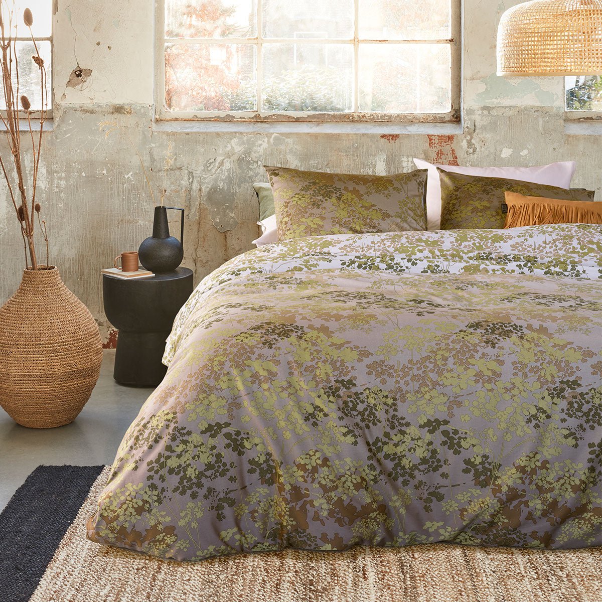 Bedding House Pantalla Green Bamboo Cotton Quilt Cover Set Queen - NuSea