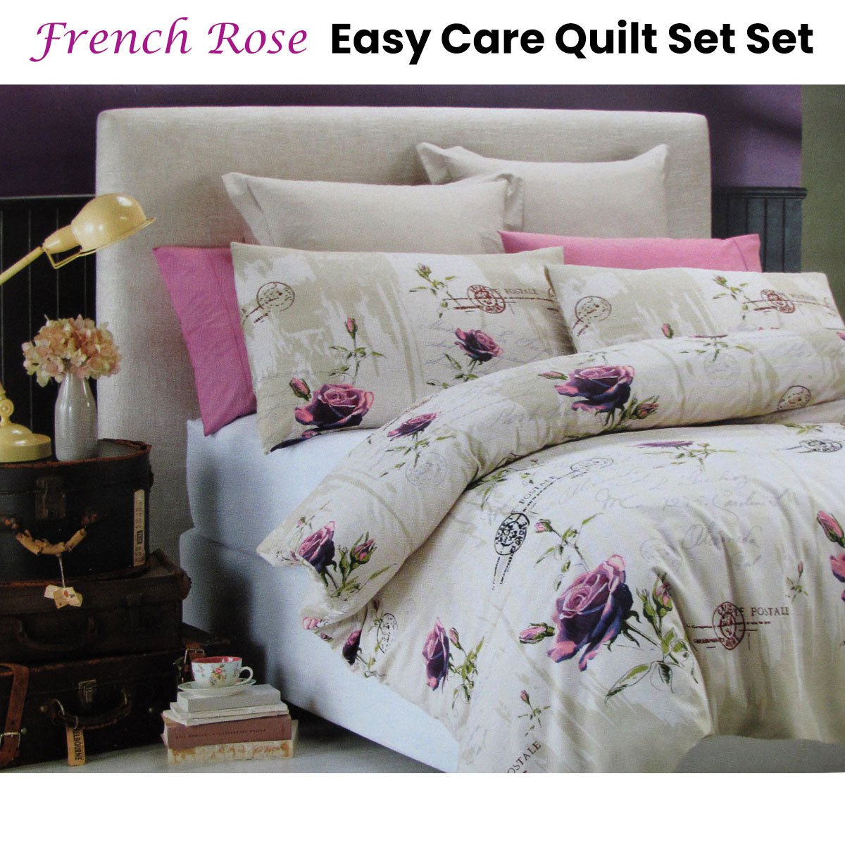Belmondo French Rose Easy Care Quilt Cover Set King - NuSea