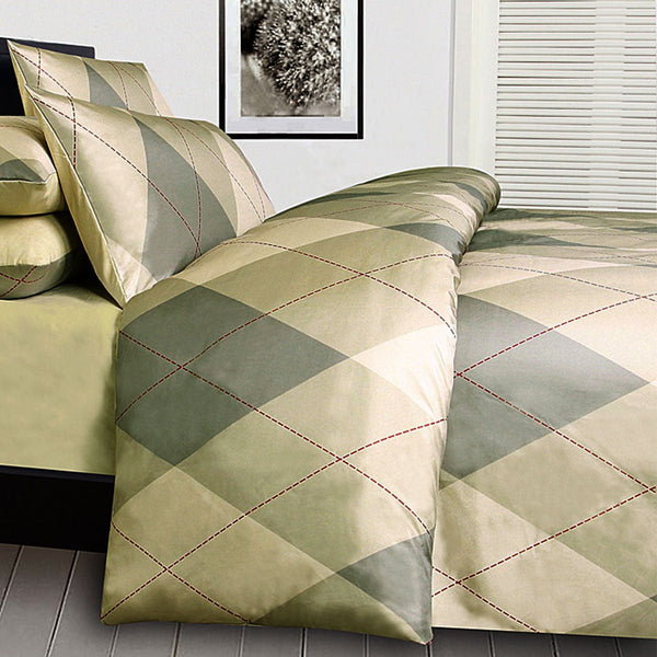 Big Sleep Argyles Beige Quilt Cover Set Single - NuSea