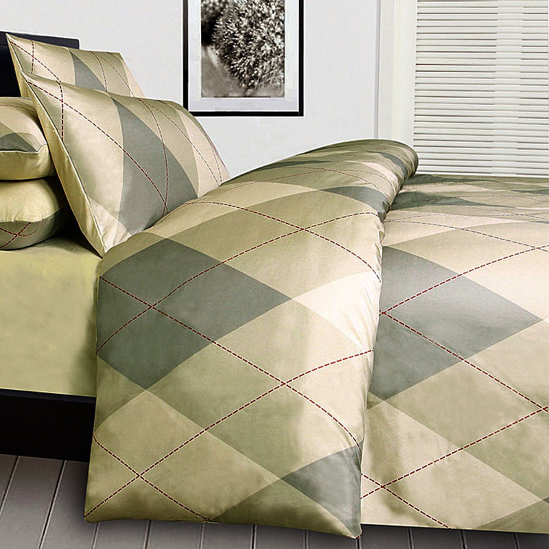 Big Sleep Argyles Beige Quilt Cover Set Single - NuSea