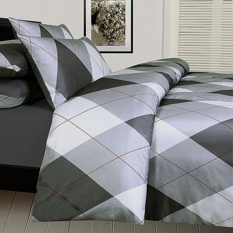 Big Sleep Argyles Black Quilt Cover Set Single - NuSea