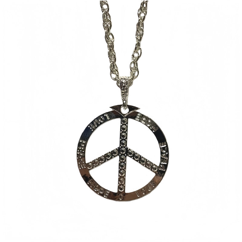 Silver Peace sign Necklace, Bling Chain ,Fancy Dress