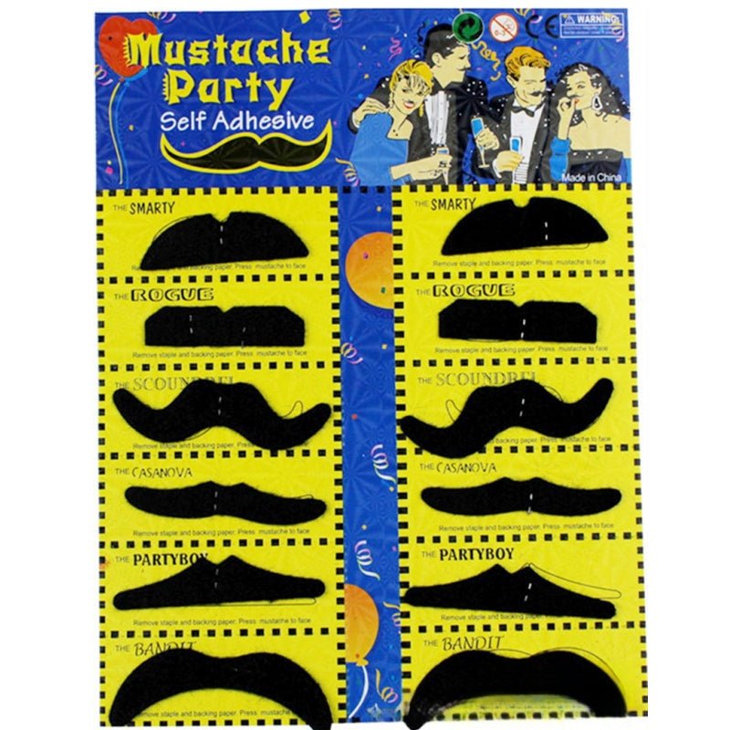 Black and colourful Party Mustaches total 12 PCs - NuSea