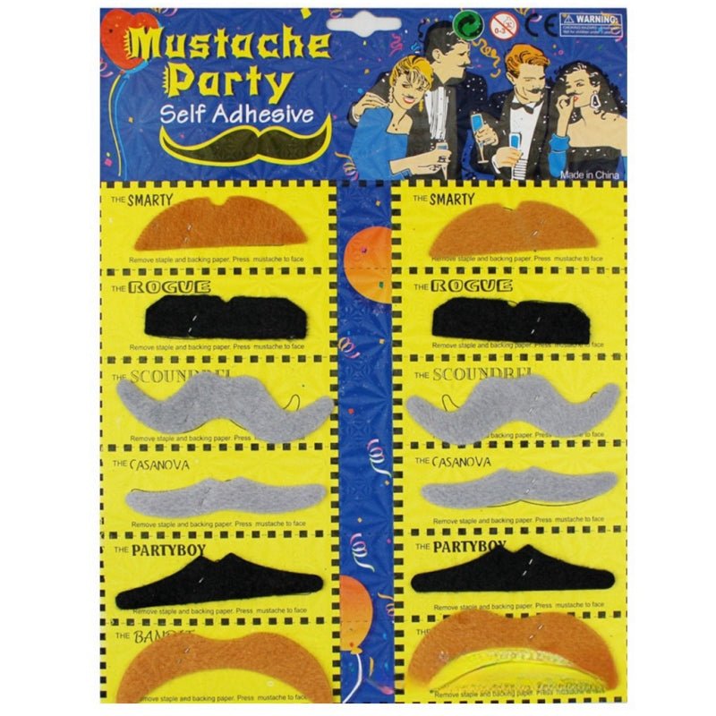 Black and colourful Party Mustaches total 12 PCs - NuSea