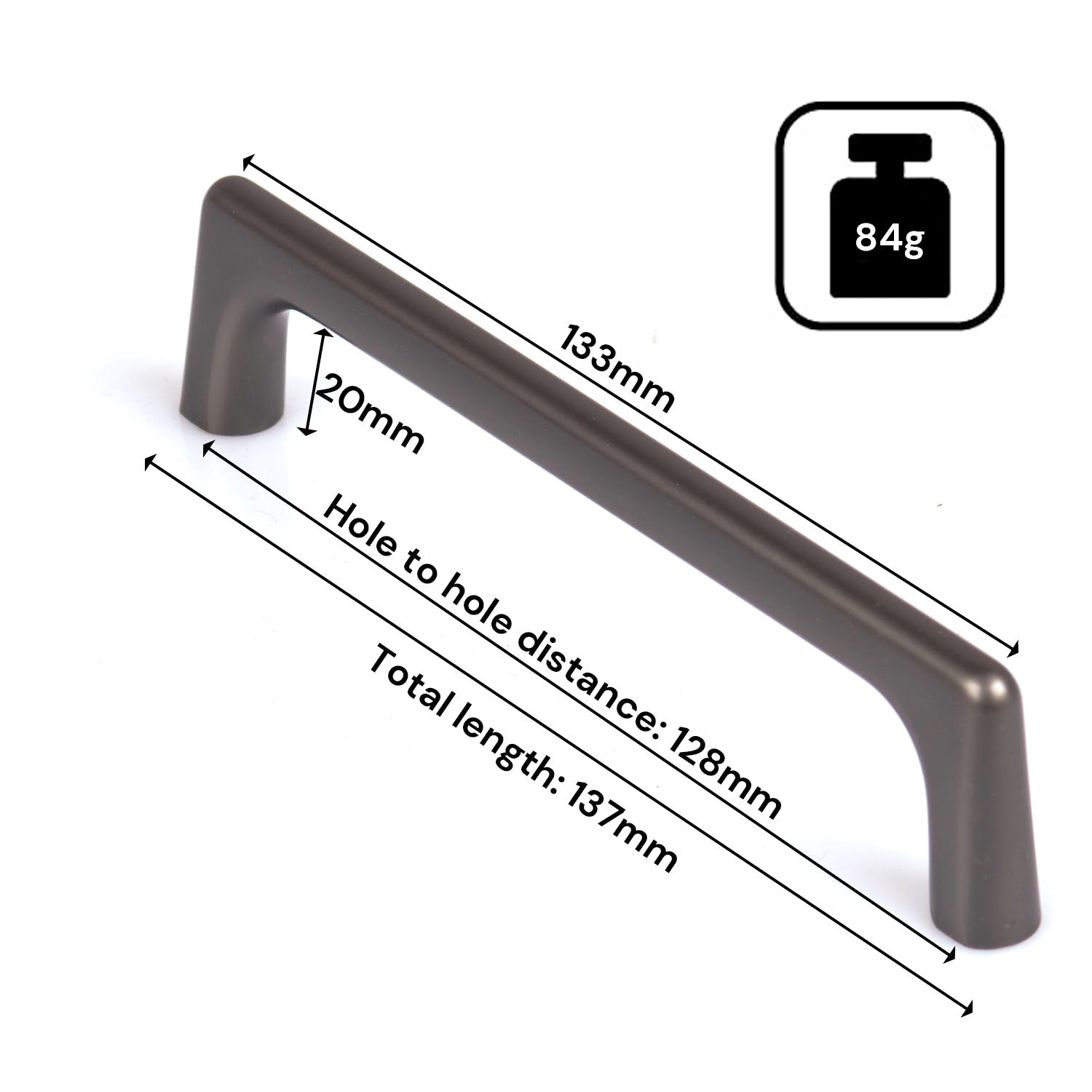 Black Zinc Kitchen Cabinet Handles Drawer Bar Handle Pull 128mm - NuSea