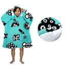 Blanket Hoodie with Sherpa Reverse Aqua Robots - NuSea