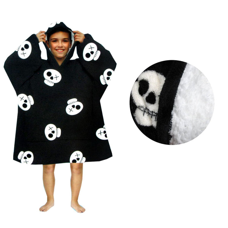 Blanket Hoodie with Sherpa Reverse Black Pirate Skulls - NuSea