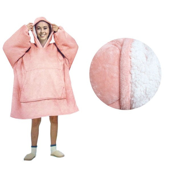Blanket Hoodie with Sherpa Reverse Plain Coral - NuSea