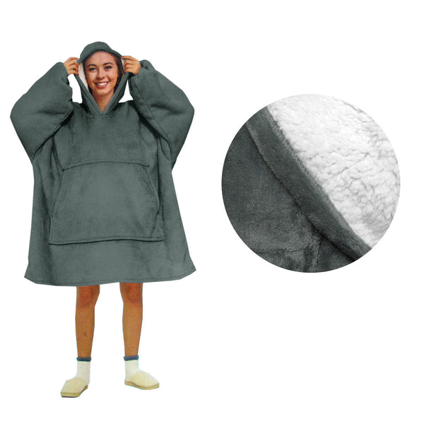 Blanket Hoodie with Sherpa Reverse Plain Dark Grey - NuSea