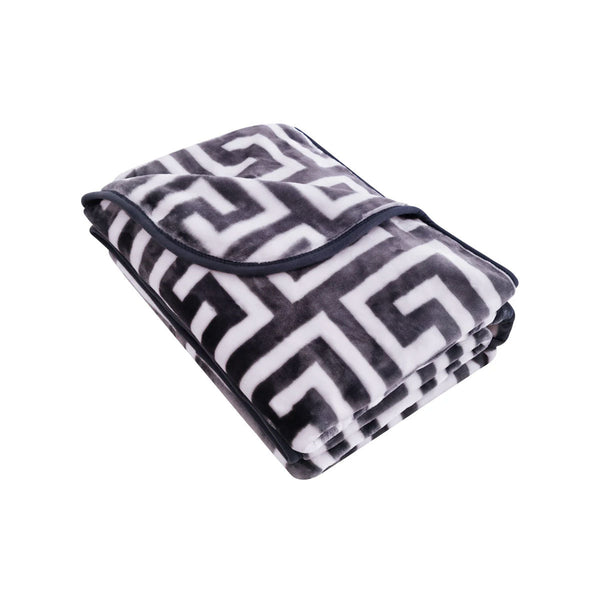 Bloomington 800GSM Greek Key Charcoal Winter Premium Quality 1 Ply Mink Blanket Queen - NuSea