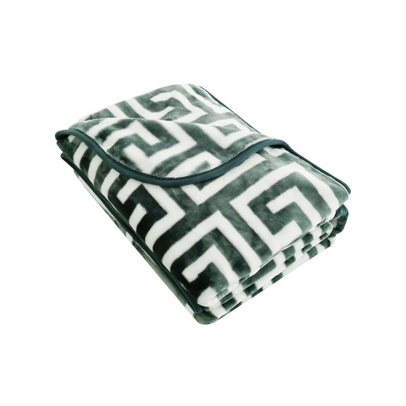 Bloomington 800GSM Greek Key Green Winter Premium Quality 1 Ply Mink Blanket King - NuSea