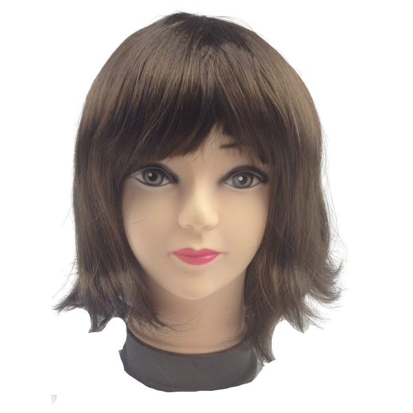 Bob Wig Costume Short Straight Fringe Cosplay Party Full Hair Womens Fancy Dress - Brown - NuSea