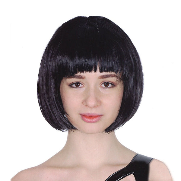 Bob Wig Costume Short Straight Fringe Cosplay Party Womens Hair - Black - NuSea