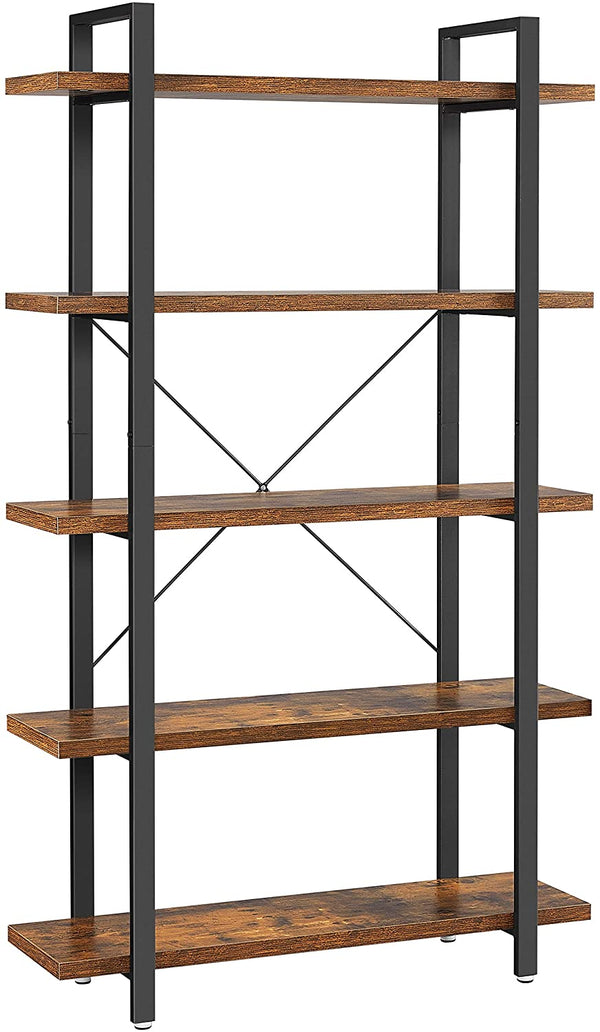 Bookshelf 5 - Tier Industrial Stable Bookcase Rustic Brown and Black - NuSea