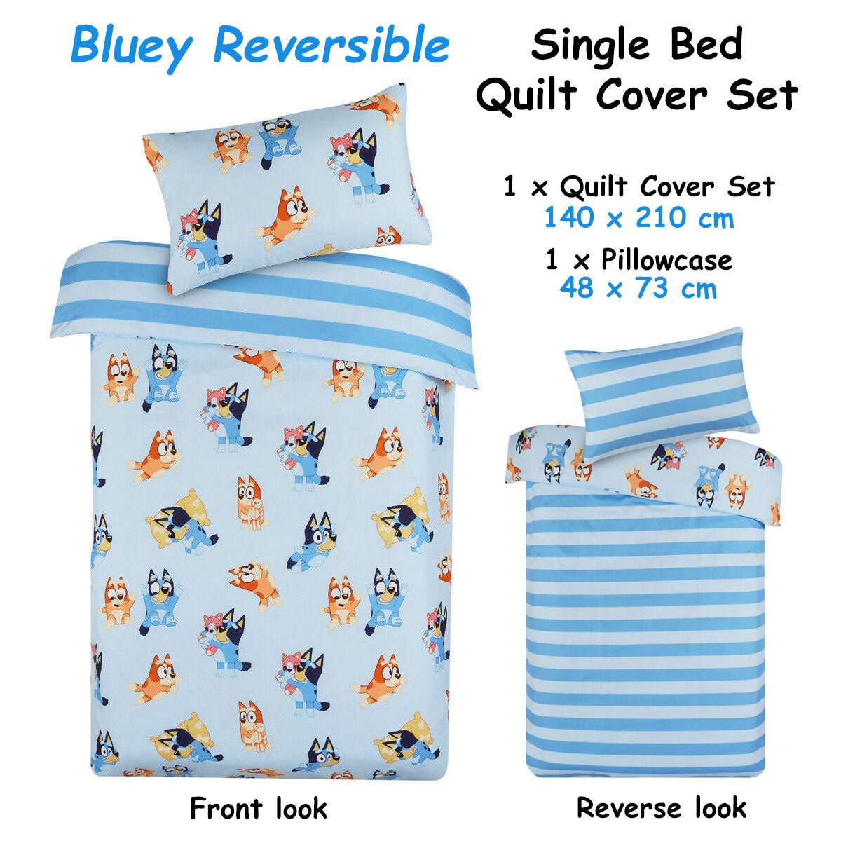 Caprice Bluey Bingo Reversible Striped Licensed Quilt Cover Set Single - NuSea